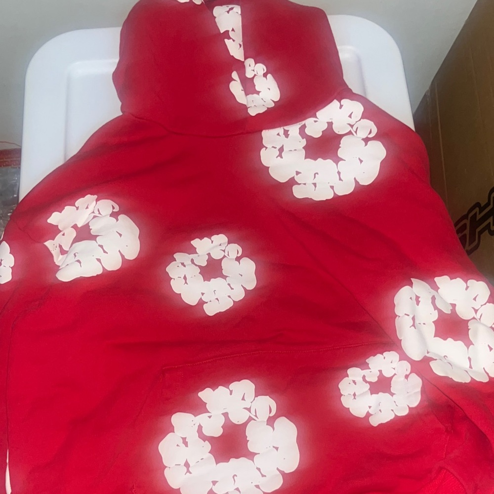 Vibrant Red Hoodie with White Floral Accents